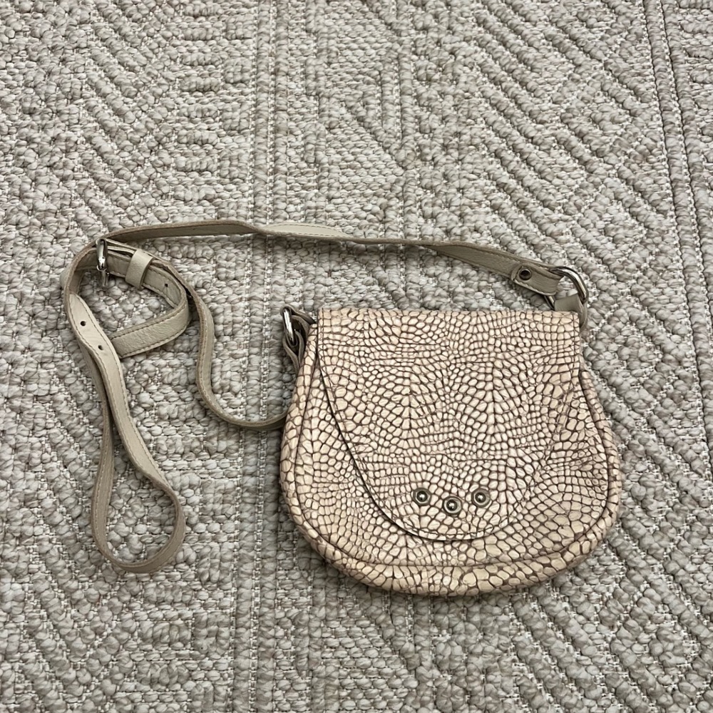 Vin Baker Cream Textured Leather Crossbody Bag Embossed Saddle Bag Boho